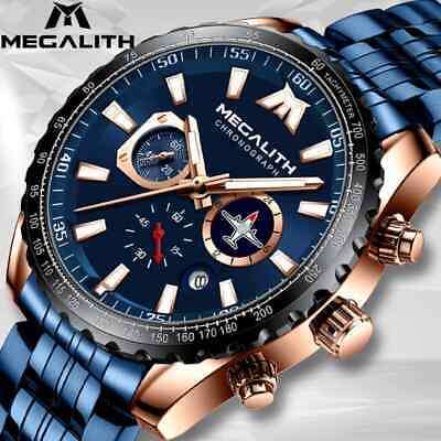 Megalith Luxury Mens Sports Watch Chronograph Waterproof Calendar Date Quartz UK