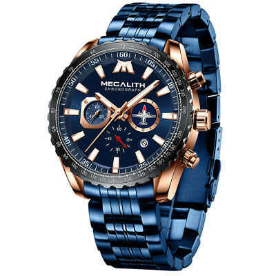 Megalith Luxury Mens Sports Watch Chronograph Waterproof Calendar Date Quartz UK