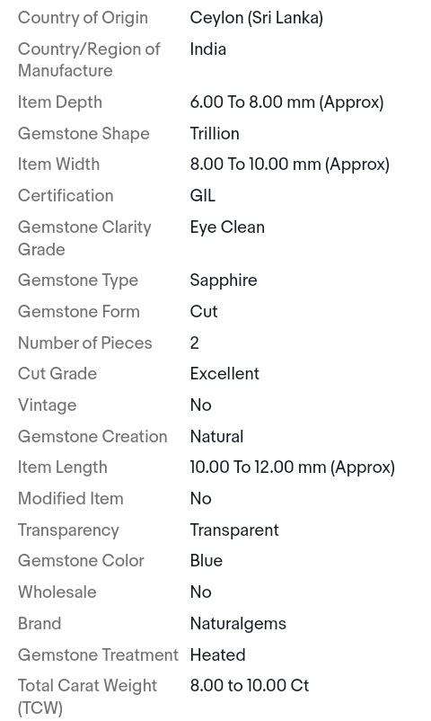 2 PIECES Loose Gemstone 8 to 11 Ct Certified Natural Blue Sapphire Pair Trillion Shape