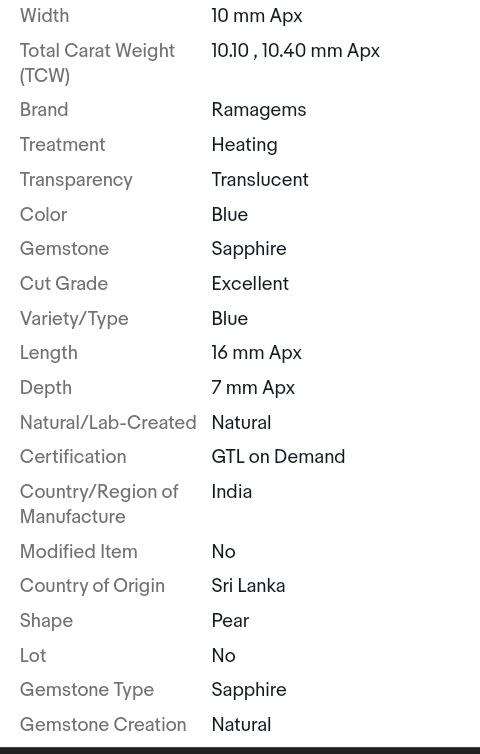 Natural Sapphire Loose Gemstone 10 Ct Certified Pear Shape Blue Ceylon Pair