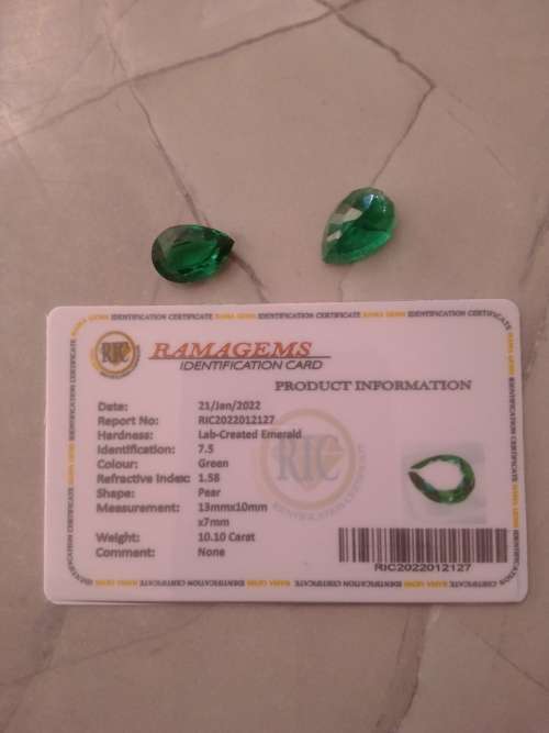 AAA+ 10.10ct-10.40ct Pair Of Pear Cut Certified Lab Created Green Emerald Loose Gemstone