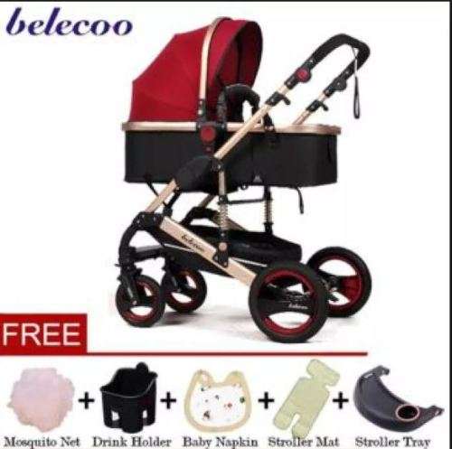 Baby Pram /Stroller - 2 Function Foldable Baby Pram Maroon belecoo brand