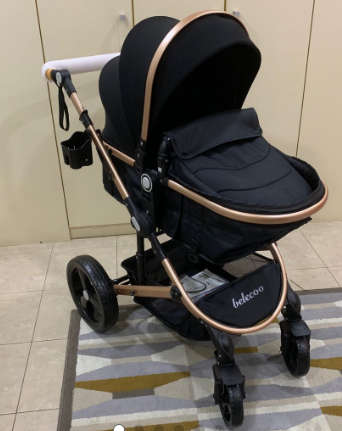 New *2019* Belecoo Baby  Stroller / Pram Convertible Stroller (Black & Gold With The Car Seat