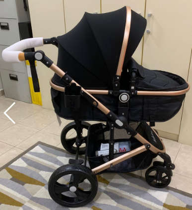 New *2019* Belecoo Baby  Stroller / Pram Convertible Stroller (Black & Gold With The Car Seat