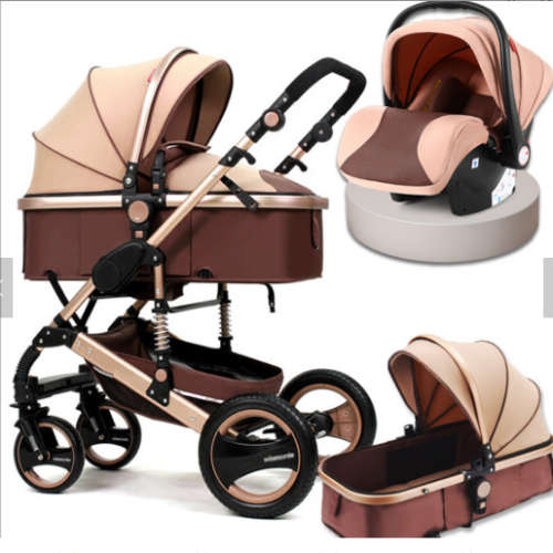 Baby Pram / Stroller - 3 Function Foldable Baby Pram with Car Seat- Khaki Chocolate Belecoo Brand
