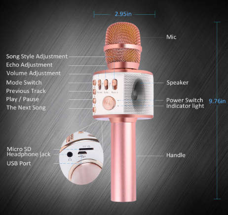 New *2019* Wireless Microphone {Everlotus Wireless Karaoke Microphone Gold}