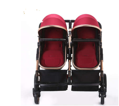 New *2019* Pram for Twins - 4 Wheel 2 in 1 Foldable Baby Pram with 2 detachable bassinet - Maroon