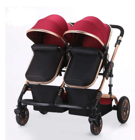 New *2019* Pram for Twins - 4 Wheel 2 in 1 Foldable Baby Pram with 2 detachable bassinet - Maroon