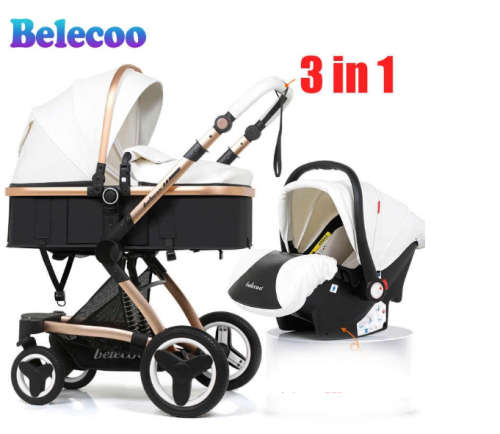 *New 2019 * Baby Stroller / Pram 3 in 1 stroller PU leather camarell Belecoo Brand White Color