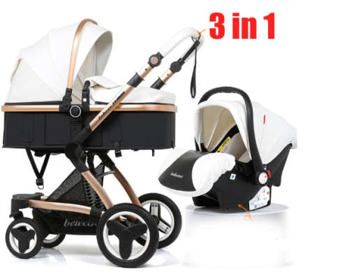*New 2019 * Baby Stroller / Pram 3 in 1 stroller PU leather camarell Belecoo Brand White Color