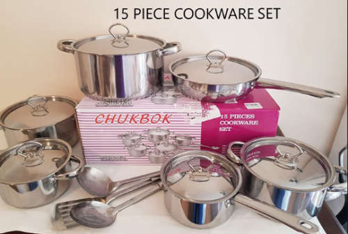 Chukbok 15-Piece Heavy Bottom Stainless Steel Cookware Set