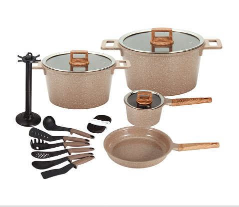 High quality 16 piece cast aluminum ceramic non-stick cookware sets kitchen soup pot / sauce pan / f
