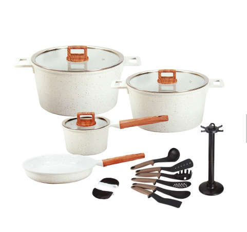 High quality 16 piece cast aluminum ceramic non-stick cookware sets kitchen soup pot / sauce pan / f