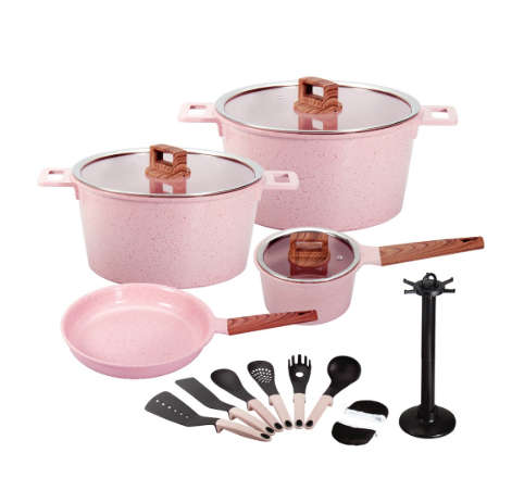 High quality 16 piece cast aluminum ceramic non-stick cookware sets kitchen soup pot / sauce pan / f
