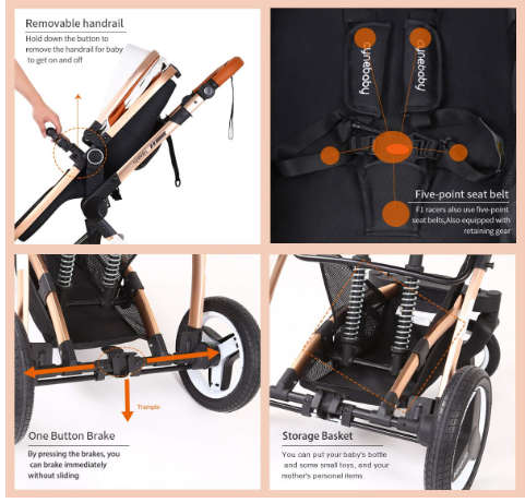 Bassinet Baby Stroller/ Pram Reversible All Terrain - Belecoo  X6 PU Leather Strollers for Infant