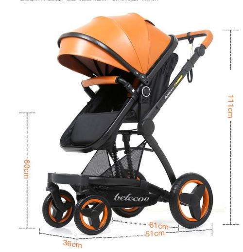 Bassinet Baby Stroller/ Pram Reversible All Terrain - Belecoo X6 PU Leather Strollers for Infant