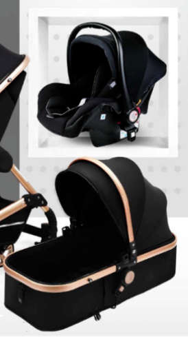 New *2019* Belecoo Baby  Stroller / Pram Convertible Stroller (Black & Gold With The Car Seat