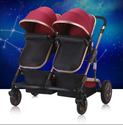 New *2019* Pram for Twins - 4 Wheel 2 in 1 Foldable Baby Pram with 2 detachable bassinet - Maroon