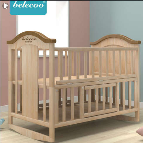 BELECOO SOLID NATURAL WOOD BABY BED BABY CRIB