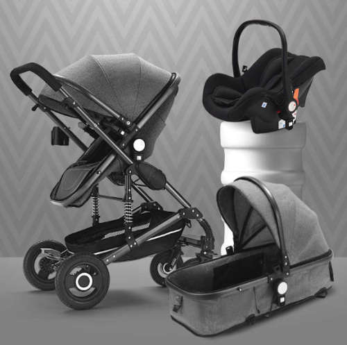 Baby Pram Stroller - 3 Function Foldable Baby Pram with Car Seat-Grey Belecoo Brand New
