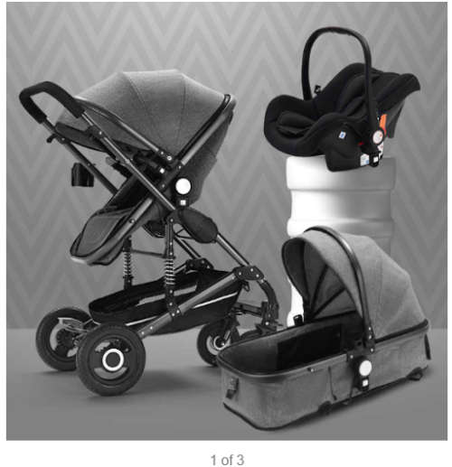 3 in 1  stroller grey color