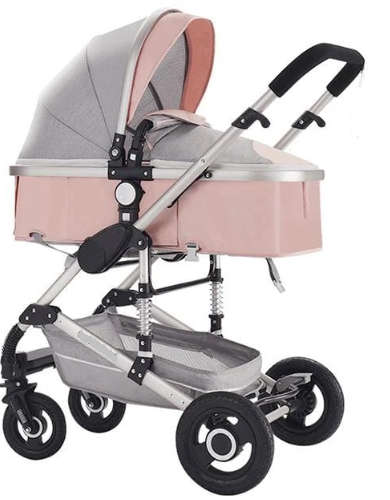 Baby Pram Stroller - 2 Positions Foldable Baby Pram  (pink and grey)