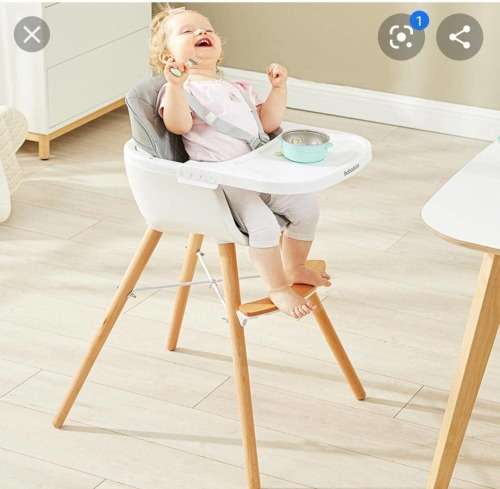 Brand New Wooden High Chair with Tray.  Baby Highchair Solution for Your Babies Grey Color
