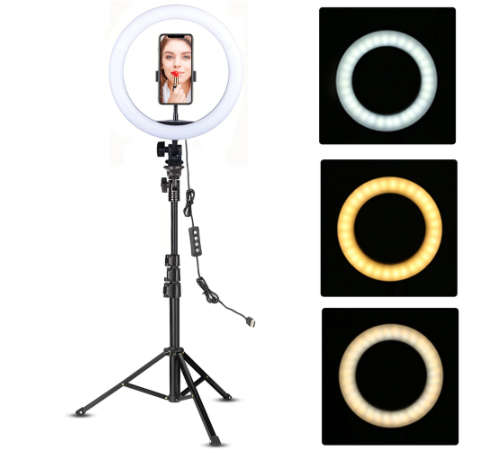 LED Ring Light 10-inch with Tripod Stand Selfie Ringlight Video Photpgraphy Lamp for Youtube Makeup