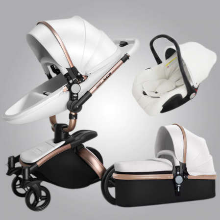 PU Leather 3 in 1 Baby Stroller High Landscape Portable Luxury Carriage 360 degree rotation