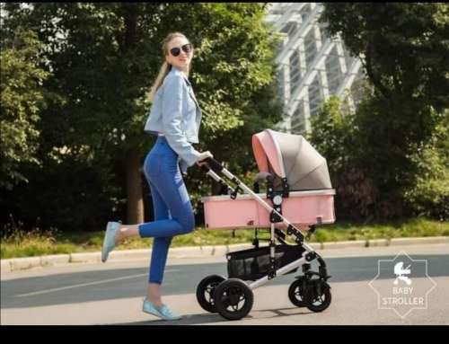 Baby Pram Stroller - 2 Positions Foldable Baby Pram  (pink and grey)