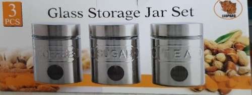 leopard 3 piece glass storage jar set