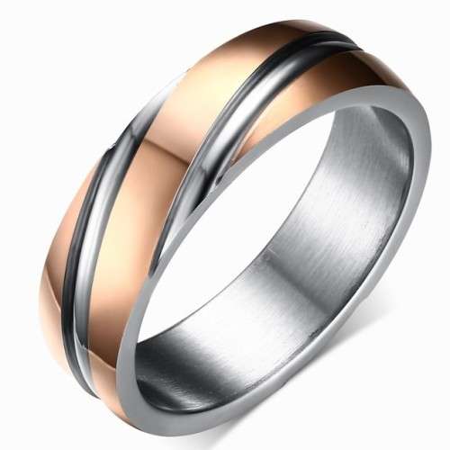 Rose Gold detail 6mm 316L Stainless Steel wedding band. Ring Size 11 / V+