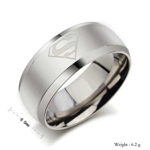 SUPERMAN - MENS Beveled Edge 316L Stainless Steel Ring - Size 12 / X and a Half
