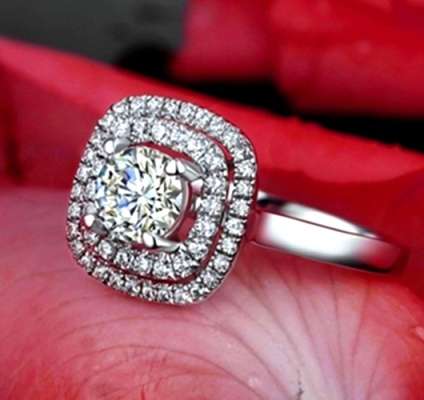 Breathtaking 0.75ct Halo Pave Design Engagement Ring - Size 7 / N+