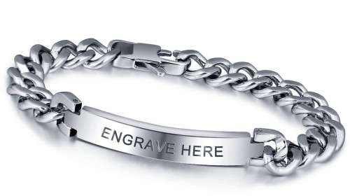 PERSONALIZED JEWELRY - Titanium Steel Mens Bracelet - FREE ENGRAVING
