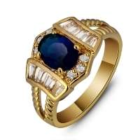 BRAND NEW Gold Plated Sapphire CZ Ladies Ring. Size 7 / N+ / 17.3mm
