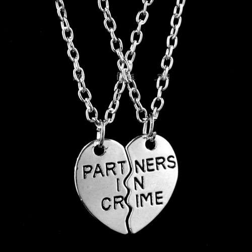 PARTNERS IN CRIME - Two necklaces for one price. Heart Share Friendship!