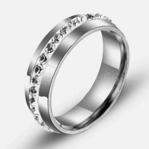 Stainless Steel Full Eternity Rhinestone Ring Band. Size 11 / V-W