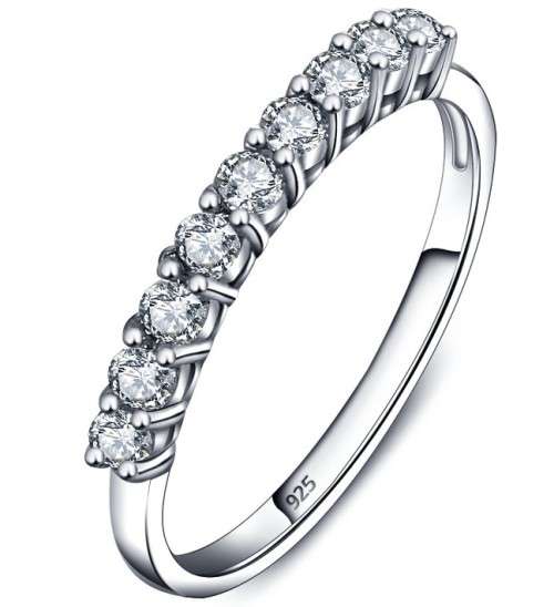 Genuine 925 Sterling Silver Semi-Eternity Engagement Ring - Size 7