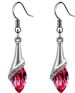 Swarovski Elements Crystal Drop Dangle Hook Earrings HOT PINK White Gold Plated Jewelry