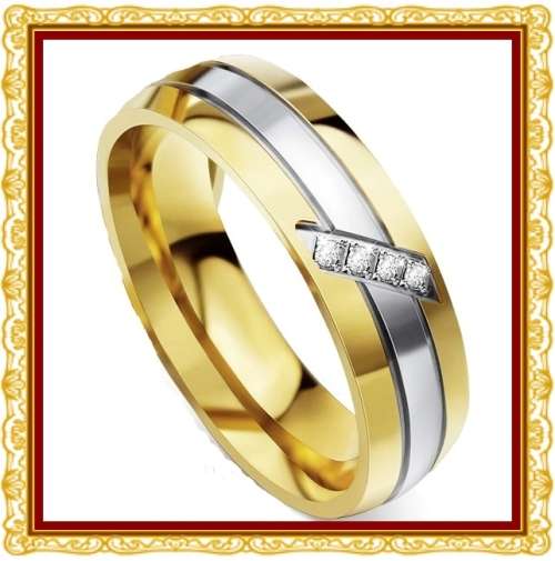 Stainless Steel Yellow Gold 0.06ct Simulated Diamond Wedding Band - Size 7 only.
