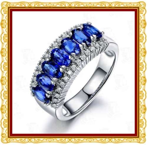 Large size 11 / V+ Simulated sapphires ring, stunning design, platinum plated.
