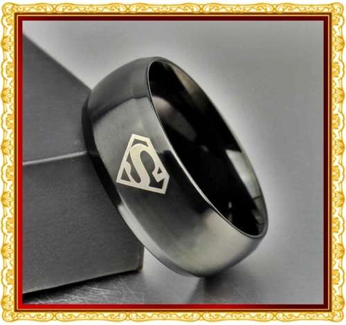 SUPERMAN Black stainless steel band ring, comfort fit shape - Size 11 only.