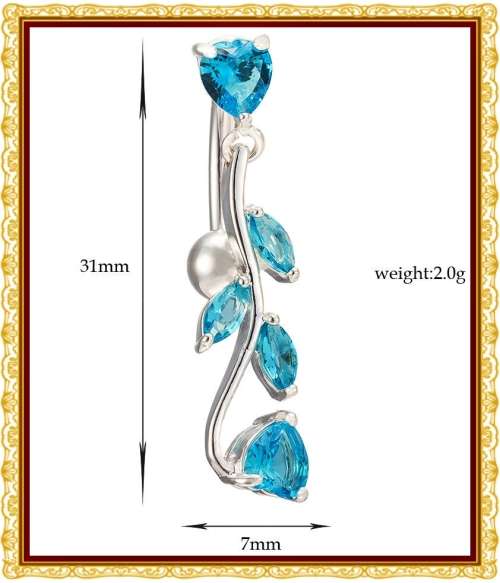 Swiss Blue Topaz CZ Navel Belly Button Body Piercing Jewelry.