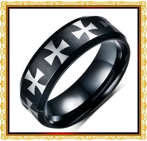 BLACK Stainless steel mens Celtic Cross Comfort fit band ring. Size 10 only.