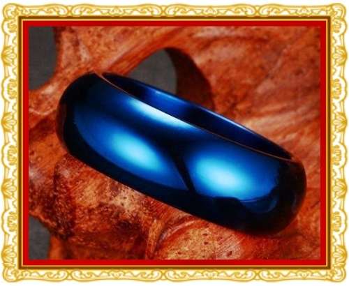 Smooth Blue Stainless steel mens comfort fit band ring. Size 9 only.