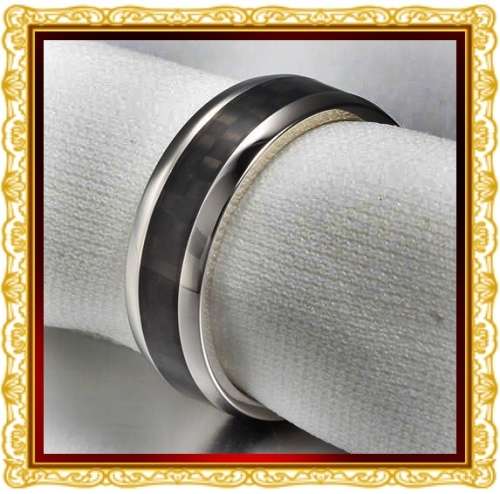 Stainless Steel Black Carbon Fiber Comfort Fit Wedding Band. Size 13 / Z+1