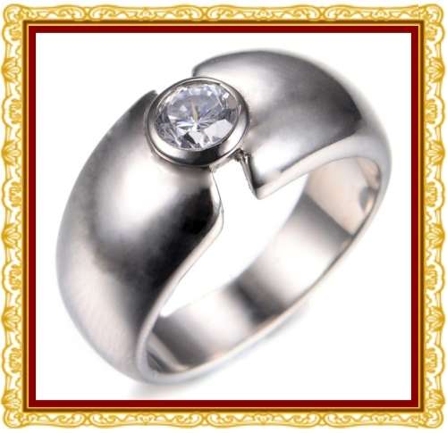 STAINLESS STEEL 0.50ct CZ White Bezel Set Ring. Size 8 / Q