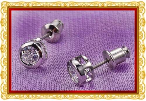 Stunning 3.36ct Sim Diamond Bezel Set Stud Earrings Jewelry