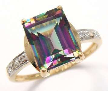 9ct SOLID GOLD RING 2.3CT NATURAL MYSTIC TOPAZ & DIAMOND. SIZE N